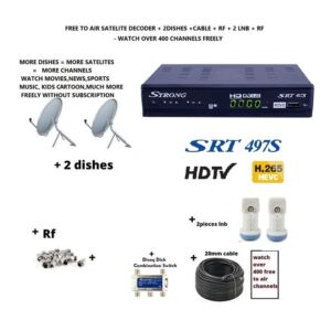 Strong Srt 497s Hevc H265 HD Free to air decoder with 2 dishes